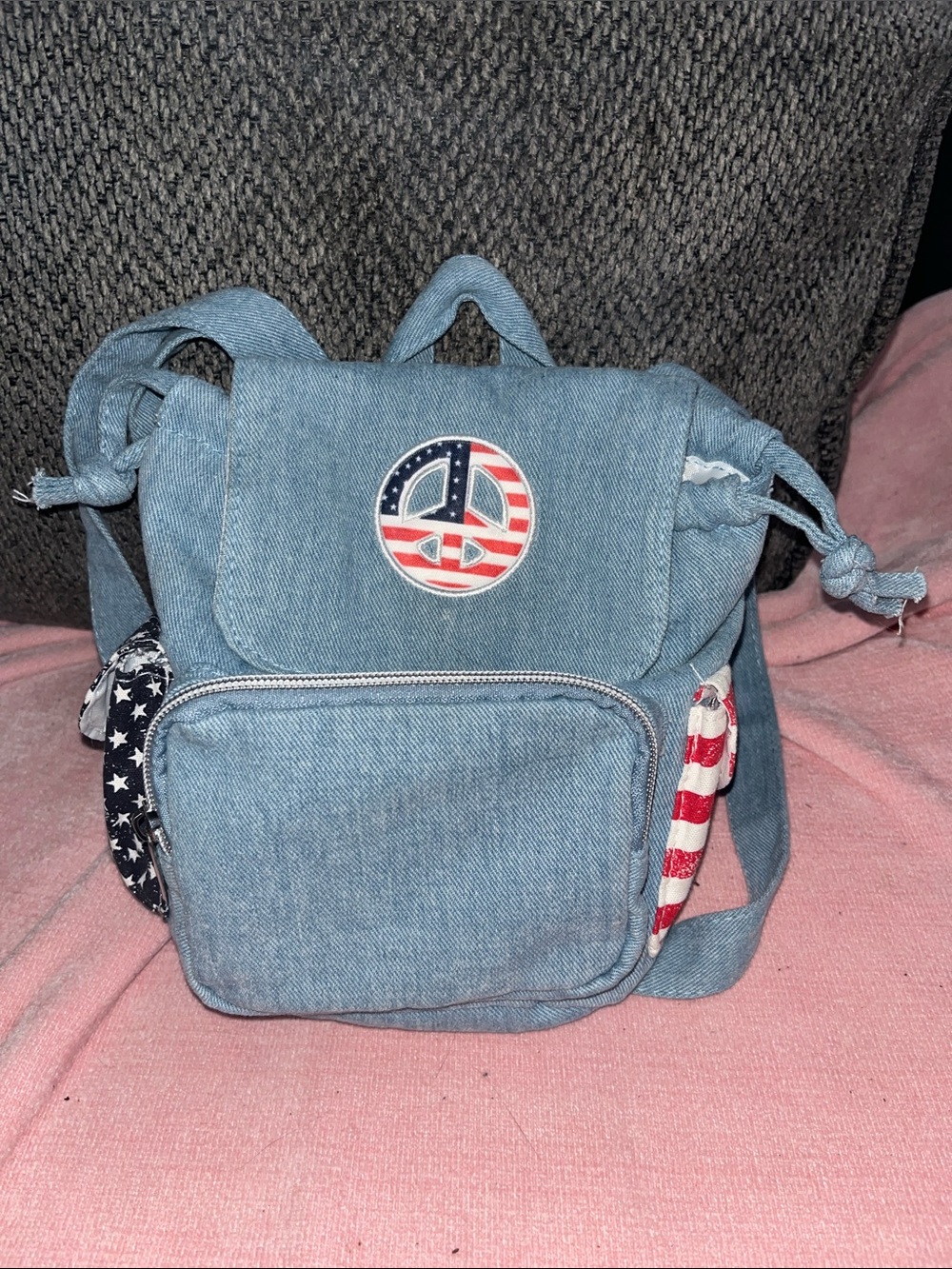 Casual Denim Peace Patch Women's Mini Backpack